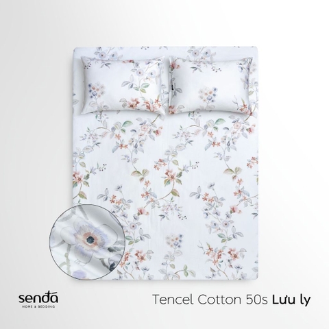 Bộ ga gối 3 món Tencel Cotton họa tiết - Lưu ly