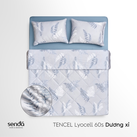 Vỏ chăn chần bông Lụa Tencel 60S họa tiết - Dương xỉ