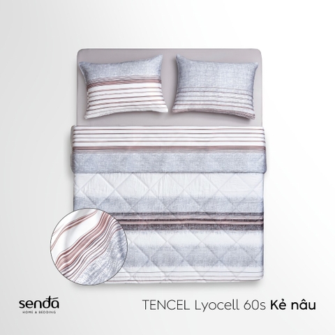 Vỏ chăn chần bông Lụa Tencel 60S họa tiết - Kẻ nâu