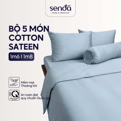 Bộ chăn ga gối 5 món Cotton Sateen 50S trơn màu