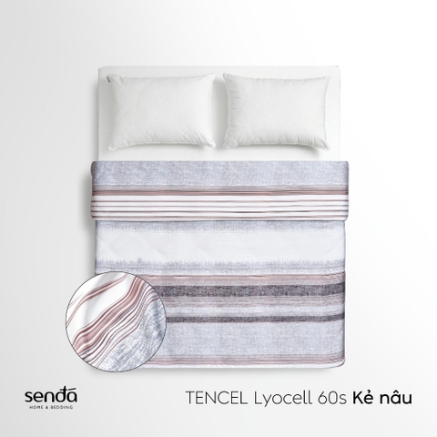 Vỏ chăn mỏng Lụa Tencel 60S họa tiết - Kẻ nâu