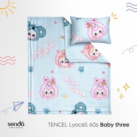 Bộ chăn gối cho bé đi học Lụa Tencel họa tiết - Baby three
