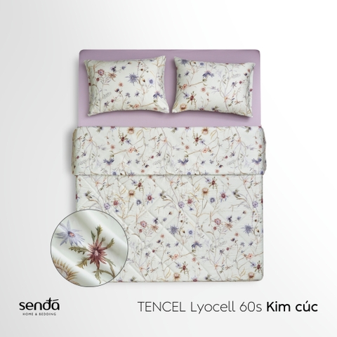 Vỏ chăn chần bông Lụa Tencel 60S họa tiết - Kim cúc
