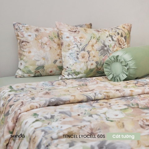 Bộ chăn ga gối 5 món Lụa Tencel 60S họa tiết - Cát tường