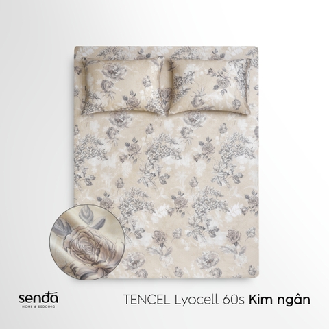 Bộ ga gối 3 món Lụa Tencel 60S họa tiết - Kim ngân