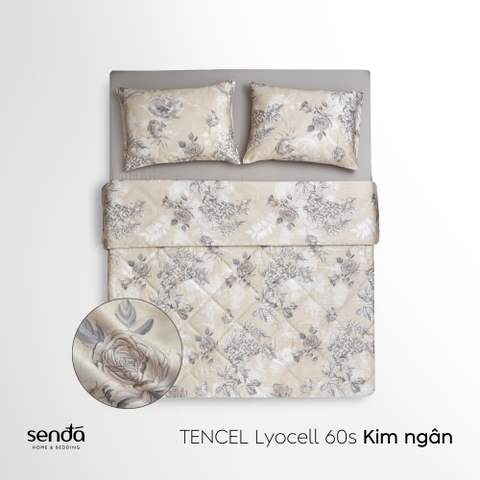Vỏ chăn chần bông Lụa Tencel 60S họa tiết - Kim ngân
