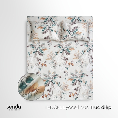 Bộ ga gối 3 món Lụa Tencel 60S họa tiết - Trúc diệp