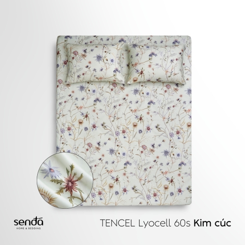 Bộ ga gối 3 món Lụa Tencel 60S họa tiết - Kim cúc