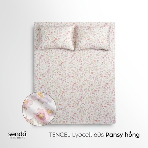 Bộ ga gối 3 món Lụa Tencel 60S họa tiết - Pansy hồng