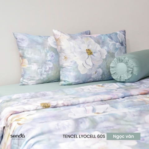 Bộ chăn ga gối 5 món Lụa Tencel 60S họa tiết - Ngọc vân