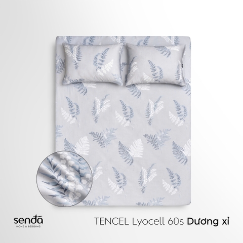 Bộ ga gối 3 món Lụa Tencel 60S họa tiết - Dương xỉ