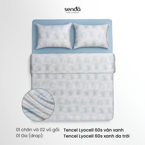 Vỏ chăn chần bông Lụa Tencel 60S họa tiết - Vân xanh