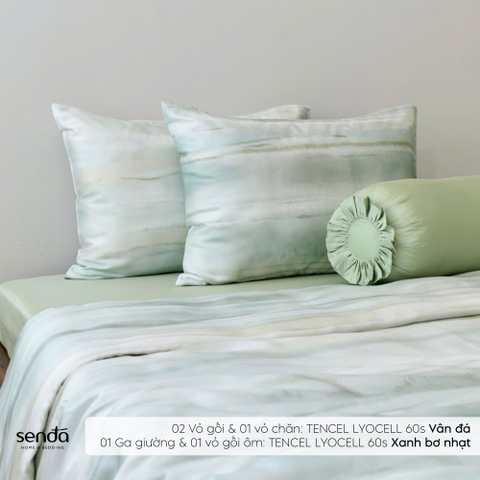 Bộ chăn ga gối 5 món Lụa Tencel 60S họa tiết - Vân đá