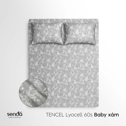 Bộ ga gối 3 món Lụa Tencel 60S họa tiết - Baby xám