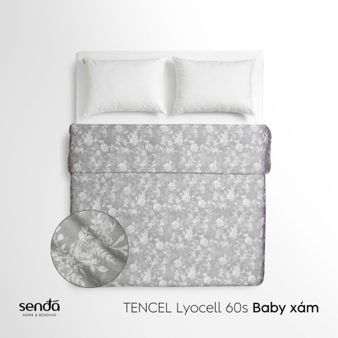 Vỏ chăn mỏng Lụa Tencel 60S họa tiết - Baby xám