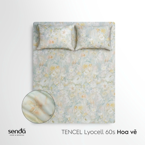 Bộ ga gối 3 món Lụa Tencel 60S họa tiết - Hoa vẽ