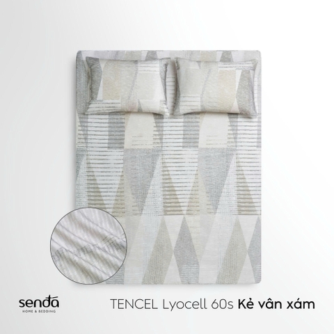 Bộ ga gối 3 món Lụa Tencel 60S họa tiết - Kẻ vân xám