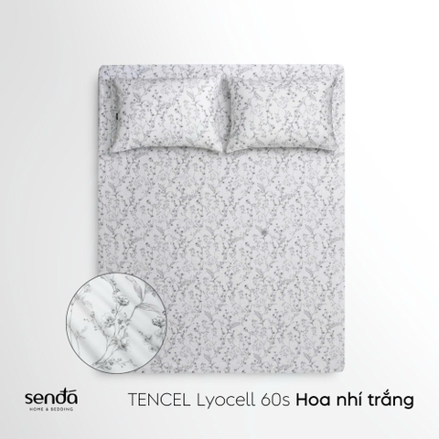 Bộ ga gối 3 món Lụa Tencel 60S họa tiết - Hoa nhí trắng