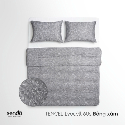 Vỏ chăn chần bông Lụa Tencel 60S họa tiết - Bông xám