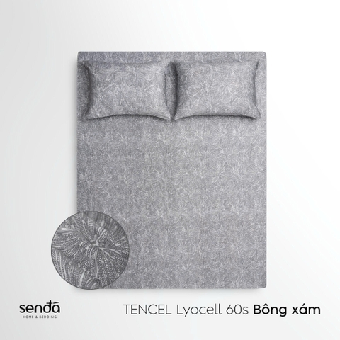 Bộ ga gối 3 món Lụa Tencel 60S họa tiết - Bông xám