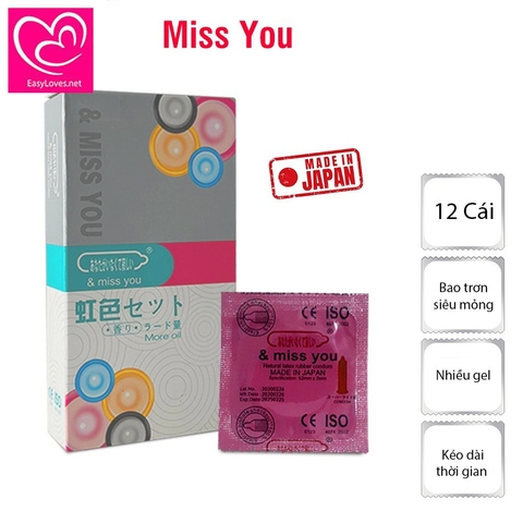 [Mã 136] Bao cao su Miss You trơn nhiều gel kéo dài  | Hộp 12 cái