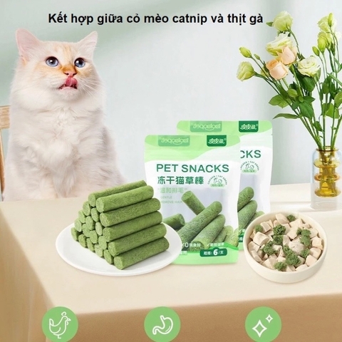 Que Cỏ vị Thịt Gà Làm Sạch Răng và Tiêu Búi Lông cho Mèo gói 30g - Sản phẩm Chăm Sóc Răng Miệng và Lông cho Mèo