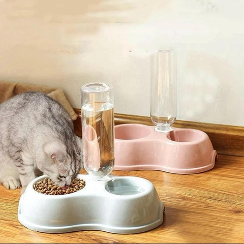 Bát ăn đôi kèm bình nước hình bầu dục cho chó mèo. Bát ăn kèm bình nước cho chó mèo