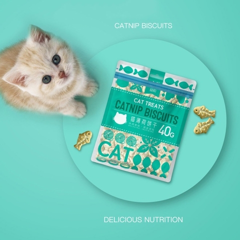 Bánh cá catnip, bánh thưởng cho mèo làm sạch răng miệng gói 40gr