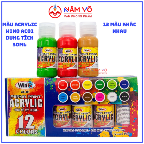 WinQ Màu Acrylic Dung Tích 30ml AC01 (12 Chai Màu/ Hộp; 24 Hộp/ Thùng)
