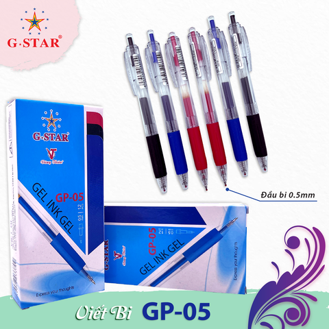 G-Star Bút Gel Bấm GP-05 (Xanh, Đỏ, Đen) (12 Cây/Hộp; 12 Hộp/Lốc; 144 Hộp/Thùng)