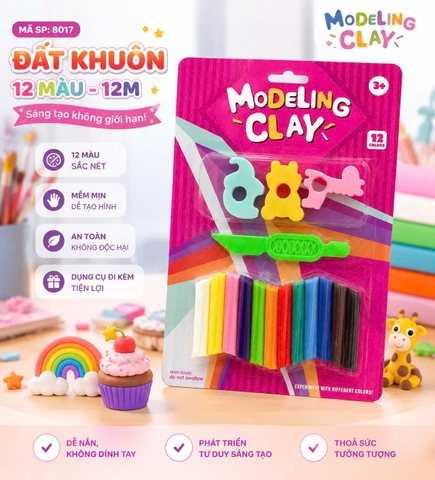 Đất Nặn Kèm Khuôn Tạo Hình 12 Màu Mã 8017 (96 Vỉ/Thùng)