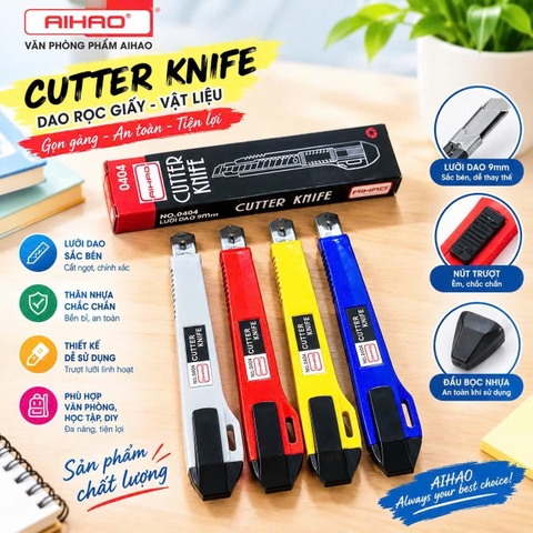 Dao Rọc Giấy AIHAO NHỎ 0404 (12 Cây/Hộp, 36 Hộp/Thùng)