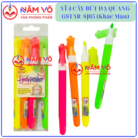 G-Star Bút Dạ Quang SJ-05 (Vàng, Hồng, Cam, Lá) (4 Cây Khác Màu/Vĩ) (24 Vĩ/Lốc; 8 Lốc/Thùng)