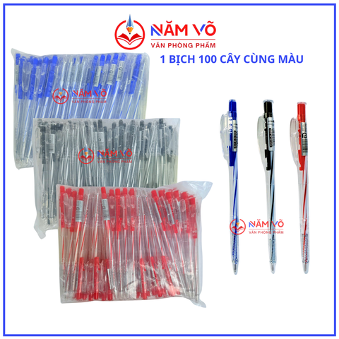 Bút Bi Aihao Đầu Bấm 207 BỊCH (100 Cây/ Bịch; 32 Bịch/Thùng)
