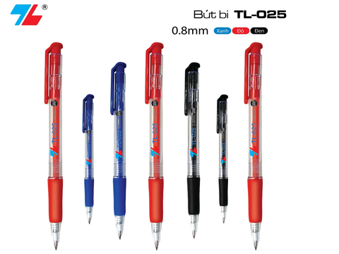 TL - Bút Bi TL025 (Xanh, Đỏ, Đen) (20 Cây/Hộp)