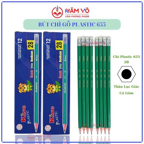 Bút Chì Gỗ Có Gôm King 655 (12 Cây/ Hộp; 12 Hộp/ Lốc; 20 Lốc/ Thùng)