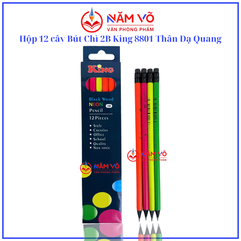 Bút Chì Gỗ Dạ Quang Có Gôm 8801 (12 Cây/ Hộp; 12 Hộp/ Lốc; 240 Hộp/ Thùng)