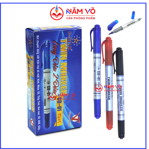 G-Star Bút Lông Dầu 2 Đầu CD01 (MựcXanh, Đỏ, Đen) (12 Cây/ Hộp; 12 Hộp/ Lốc; 96 Hộp/ Thùng)
