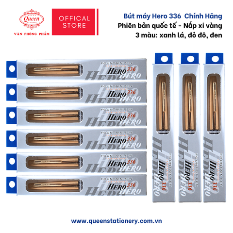 Queen - Bút Máy Hero 336 (Xanh Lá, Đỏ Đô, Đen) (12 Cây/Lốc; 12 Lốc/Thùng)