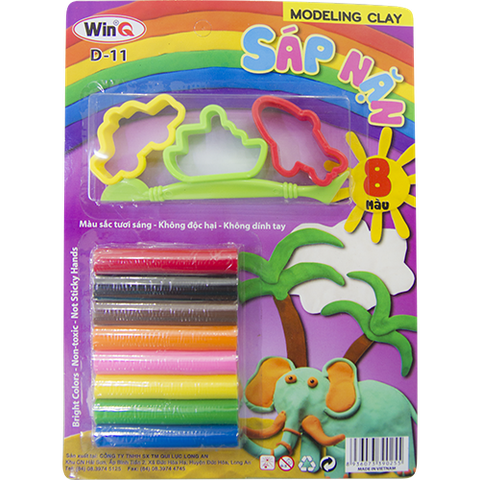 WinQ Sáp nặn 8 màu + khuôn hình D11 (5 Vỉ/ Lốc; 80 Vỉ/ Thùng)
