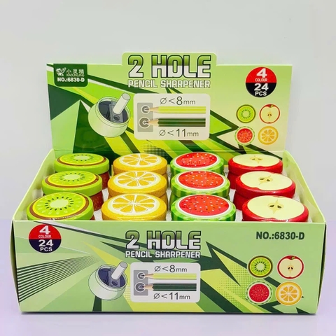 Gọt Bút Chì 2 Lỗ Trái Cây 6830 (24 Cái/ Hộp; 24 Hộp/ Thùng)