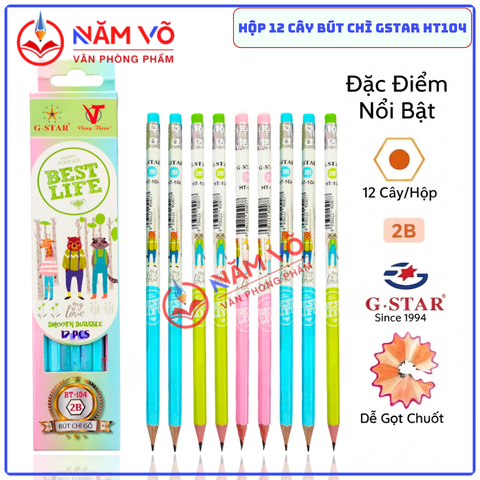 G-Star Bút chì đen HT104 2B (thân lục giác, hình thú, có gôm) (12 Cây/Hộp; 12 Hộp/ Lốc; 12 Lốc/ Thùng)