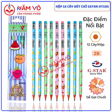 G-Star Bút Chì Đen Thân Gỗ 2B HT-103 (Không gôm) (12 Cây/ Hộp; 12 Hộp/ Lốc; 20 Lốc/ Thùng)