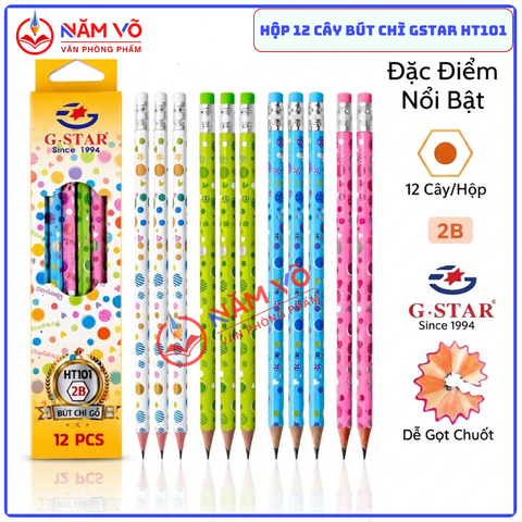 G-Star Bút Chì Đen Thân Gỗ 2B HT101 (Không gôm) (12 Cây/ Hộp; 12 Hộp/ Lốc; 20 Lốc/ Thùng)