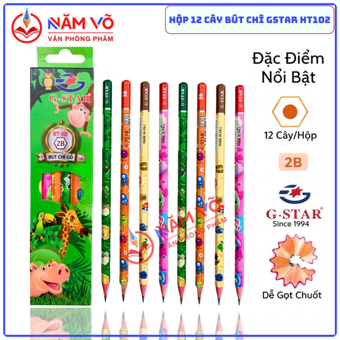 G-Star Bút Chì Đen Thân Gỗ 2B HT-102 (Không gôm) (12 Cây/ Hộp; 12 Hộp/ Lốc; 20 Lốc/ Thùng)