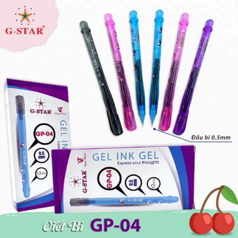 G-Star Bút Gel GP04 (Xanh, Tím, Đỏ, Đen) (12 Cây/Hộp; 12 Hộp/Lốc; 144 Hộp/Thùng)