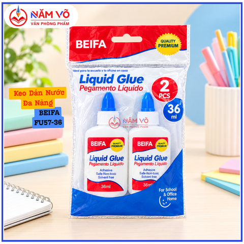 Beifa - Set 2 Chai Keo Nước Dán Đa Năng FU57-36A (2 Lọ/Vỉ, 120 Vỉ/Thùng)
