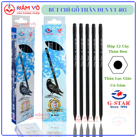 G-Star Bút Chì Màu Đen Thân Gỗ VT 405 2B (12 Cây/Hộp; 12 Hộp/ Lốc; 20 Lốc/ Thùng)
