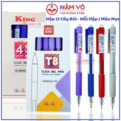 Bút 8698 King/ T8 (Xanh, Tím, Đỏ, Đen) (12 Cây/Hộp; 16 Hộp/Lốc; 192 Hộp/Thùng)