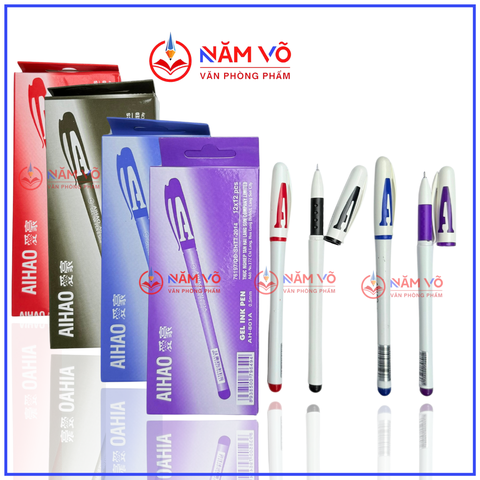 Bút Gel Nước Chữ AAA 0.5mm Aihao AH-801A (Xanh, Tím, Đỏ, Đen) (12 Cây/Hộp) (12 Hộp/Lốc) (12 Lốc/Thùng)